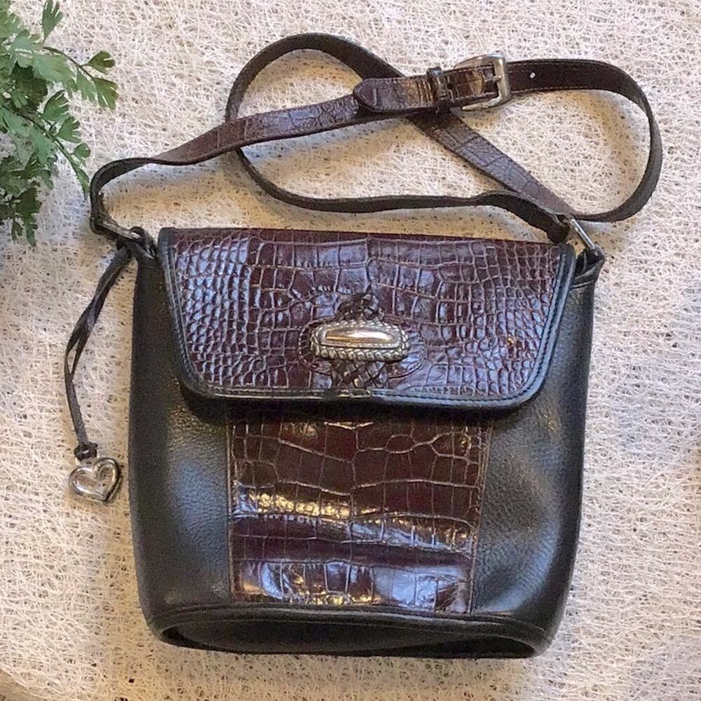 Brighton Black and Brown Croc Embossed Leather Satchel shoulder bag